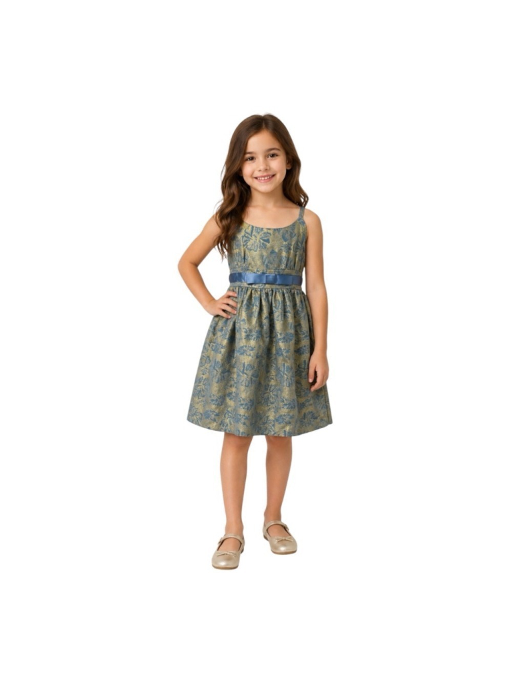 Girls Blue Gold Brocade Party Dress Size 8 Hype Holiday Wedding Easter